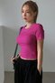 Women's fuchsia Ribbed Knit short sleeve blouse - 2