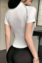 Spark White Short Sleeve Lapel Zipper Slim Fit Blouse with Reverse Stitch Detail - 7