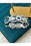 Silver Color Blue Beaded Sun Motif Steel Handcuff Bracelet - 3
