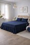 Dark Blue Buldan Linen 3-Sided Gathered Bed Skirt with 2 Pillows Hotel Style Decoration Set 90 X - 3