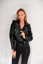 Short Leather Jacket with Double Zipper and Belt Detail - 4