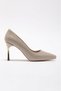 Women's Beige Patent Leather Gold Heel Pointed Toe Thin Heeled Stiletto - 4