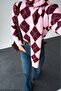 Women's Pink-Burgundy Diamond Pattern Knitted Cardigan - 6