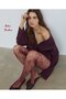 Denise Flower Floral Patterned Mesh Modern Lace-Look Pantyhose-Burgundy