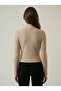 Women's Beige Soft Textured Stand Collar Zipper Blouse Nj86 - 3