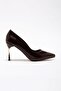 Women's Bitter Brown Patent Leather Gold Heel Pointed Toe Thin Heel Stiletto - 3