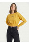 Women's Mustard Elastic Waist Crop Sweatshirt Nj89 - 2