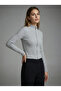 Women's Gray Soft Textured Stand Collar Zipper Blouse Nj86 - 2