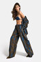 Women's Brown Blue 1s6-15 Palazzo Fit Loose Fit Special Flock Fabric Design Denim Jeans - 3
