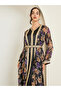 Women Black Printed Embroidered Golden Lace Kaftan - 2