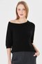 Women's 100% Cotton Boat Neck Thessaloniki Knit Short Sleeve Knitwear Blouse Summer/Spring Sweater 71813 Black
