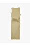Bürümcük Fabric Slim Fit Crew Neck Sleeveless Draped Midi Pencil Dress - 5