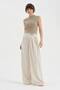 Women's Leather Buckle Detailed Front Pleated Design Wide Leg Trousers - 4