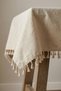 Linen |   Vintage Tasseled Natural Linen Tablecloth - Raw Beige Washed Linen Bohemian Tablecloth - 7