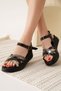 Black Silver Detailed Genuine Leather Sandals Bp31My55F - 5