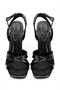 Black Patent Leather Ankle Strap Cross-Strapped Heeled Women's Sandals - 3