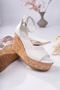 Fi̇ona Model Genuine Leather White Open Toe Closed Back Platform Sandals with Ankle Buckle and Wedge Heel