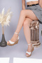 Fi̇ona Model Genuine Leather White Open Toe Closed Back Platform Sandals with Ankle Buckle and Wedge Heel - 4
