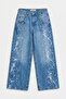 Women's Blue 2s6-24 Wide Leg Fit Loose Cut 100% Cotton Special Design Denim Jeans - 3