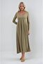 Deep neck and slit modal fabric dress 2033 - 4