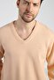 Salmon V-Neck Men's Long Sleeve 100% Lamb Wool Knitwear Sweater - 3