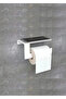 Adhesive Metal White Toilet Paper Holder with Phone Shelf