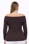 Plus Size Madonna Collar Lycra Ribbed Blouse-Brown - 4