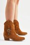Women's Tan Suede Thermo Sole Buckle Pointed Toe Western Cowboy Boots - 2