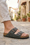 Unisex Khaki Flat Double-Strapped Buckle Slippers – Anatomical Sole Orthopedic Home and Outdoor Slippers Eva Sole - 2
