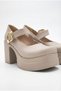 Women's High Platform Heeled Stylish Buckle Elastic Band Closed Toe Ballerina Loafer Shoes - 7