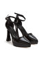 Women's Black Pointed Toe Platform Heeled Evening Dress Shoes