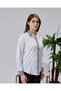 White Cotton Satin King Striped Fabric Detailed Slim Fit Women's Shirt - 3