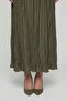 Women's Khaki Summer Skirt with Elastic Waist and Belt, Layered Detail - 3