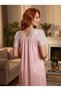 New Season Powder Elegant Lace Detailed Summer Special Design Buttoned Short Sleeve Maternity Nightgown - 2