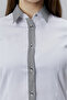 White Cotton Satin King Striped Fabric Detailed Zero Sleeve Slim Fit Women's Shirt - 3