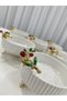 6-Piece Round PORCELAIN Dessert Serving Bowl – Breakfast, Snack, Dessert METAL GOLD Footed Serving Display - 7