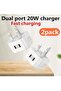 2-Pack 20W USB-C PD Fast Wall Charger | Dual Port Travel Power Adapter with British Plug | Compatib