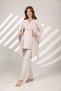 Women's Beige Flounce Design Short Sleeve 100% Cotton Maternity Maternity Dressing Gown Pajama Set - 5