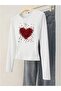 Women's Long Sleeve Heart Printed Crew Neck Combed Cotton Bodysuit - 3