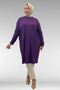 68012 Large Size Combed Cotton Tunic with Stone Detail on Shoulders - Purple - 4