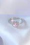 Silver Color Pink Zircon Stone Heart Charm Model Brass Women's Ring - - 2