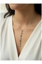 Multi-Colored Stone Silver Color Y Women's Necklace – with Dangling Zircon Detail, Stainless Steel, Does Not Tarnish - 2
