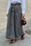 Double Pocket Flared Gray Denim Skirt - 3