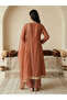 Orange V-Neck Zari Embroidered A-Line Kurta with Pants and Dupatta Set - 3