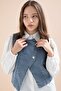 Blue Buttoned Jean Vest Set and Pants Girls' Shirt 3-Piece Set 23598 - 4