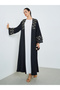 Women Embellished Black Kimono Abaya with Inner Dress Set
