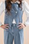 Blue Buttoned Jean Vest Set and Pants Girls' Shirt 3-Piece Set 23598 - 5