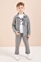 Gray Arma Detailed Shirt and Double-Legged Trousers Boys' 3-Piece Set 23621
