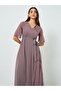 Women V Neck Maxi Dress with Tie-Belt - 2