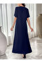Women Navy Blue Embroidered A-Line Jalabiya - 4
